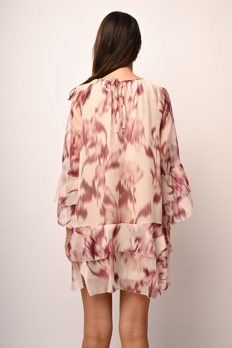 Abstract print ruffle mini dress