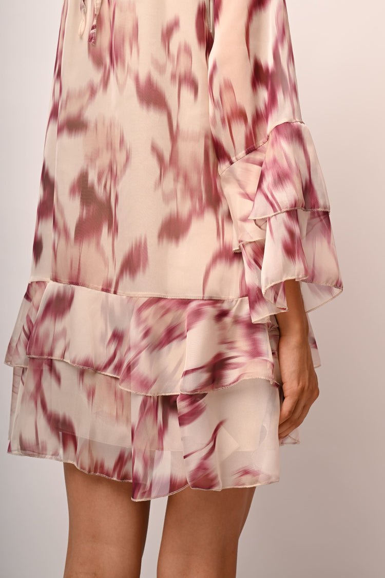 Abstract print ruffle mini dress