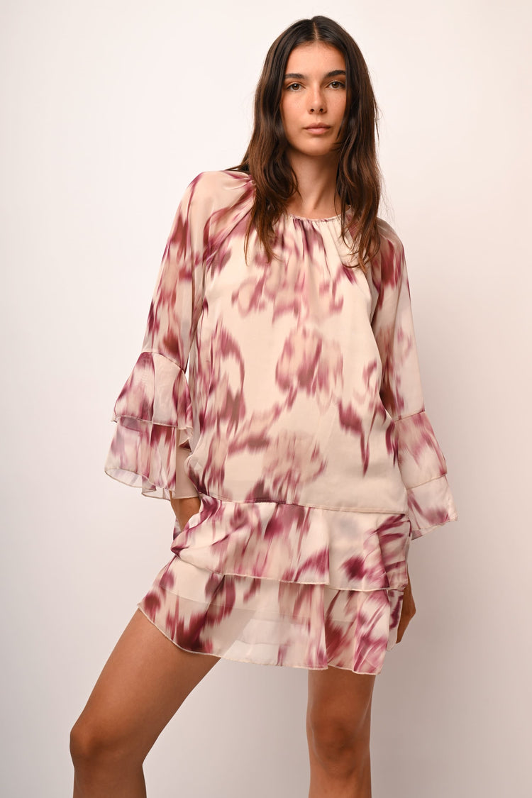 Abstract print ruffle mini dress