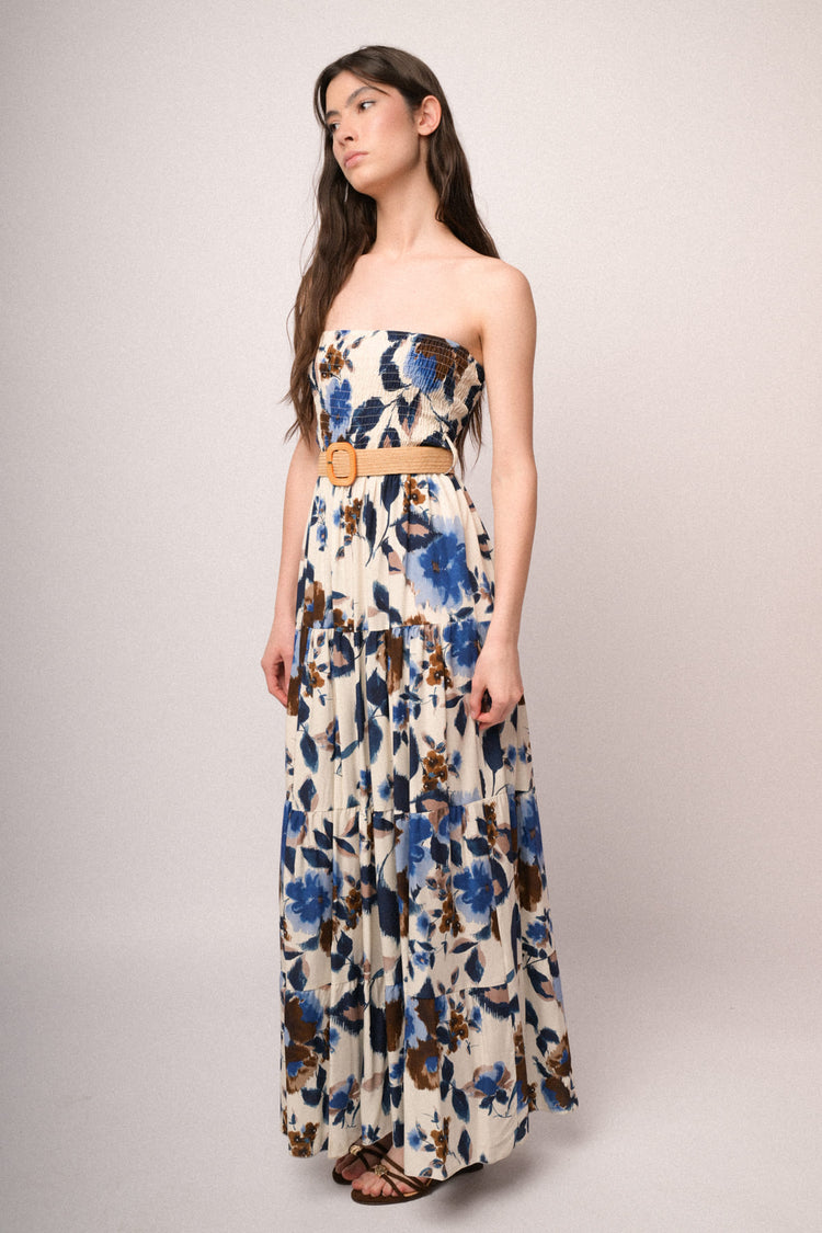 Multicolor floral print smocked maxi dress