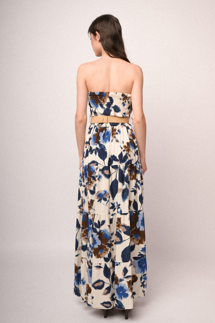 Multicolor floral print smocked maxi dress