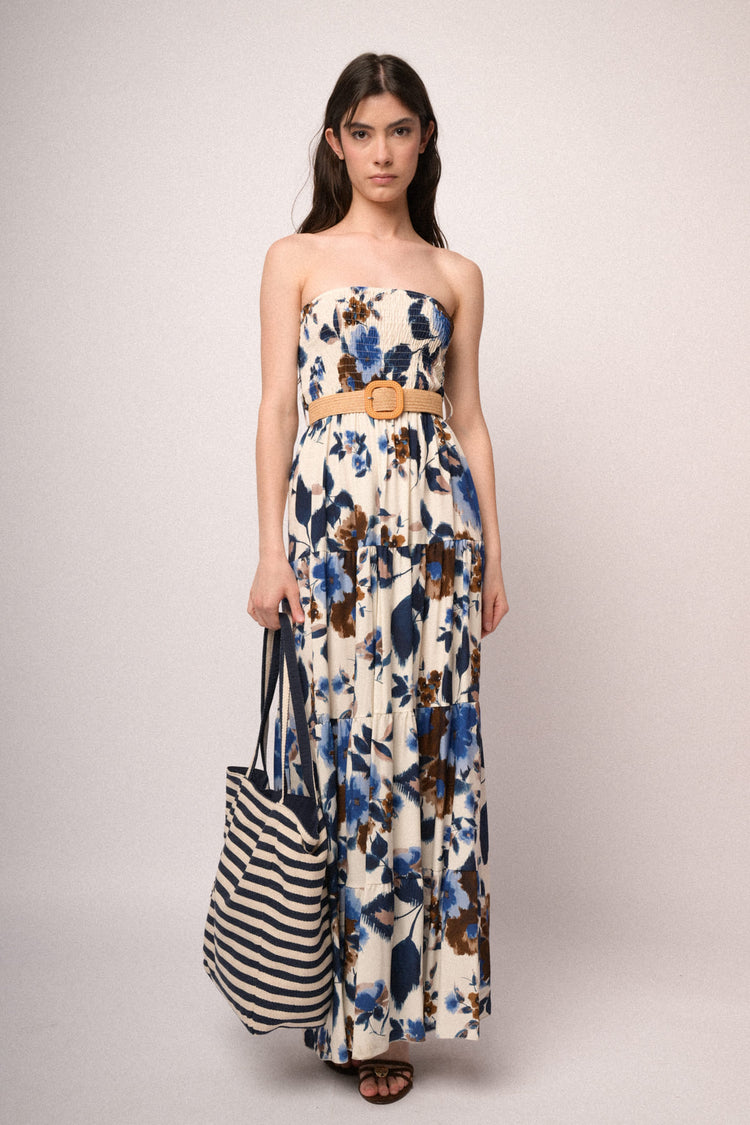Multicolor floral print smocked maxi dress