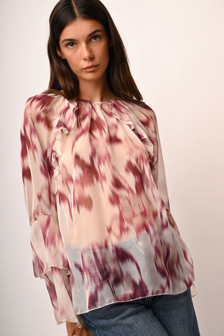 Abstract print frills blouse
