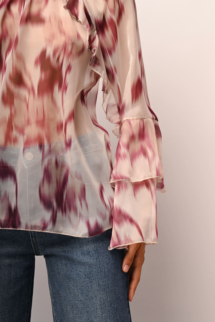 Abstract print frills blouse