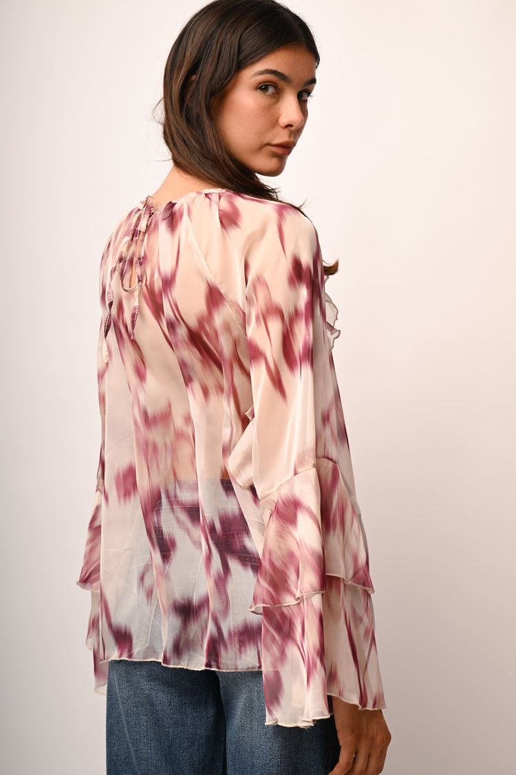 Abstract print frills blouse