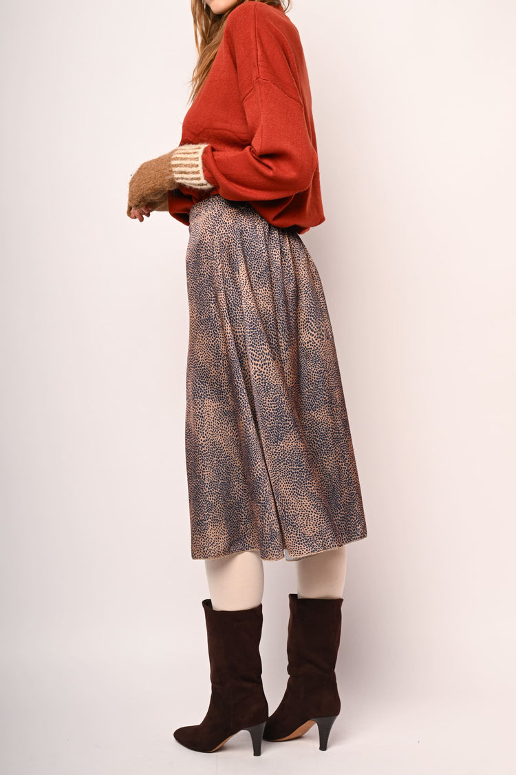 Animalier print satin midi skirt