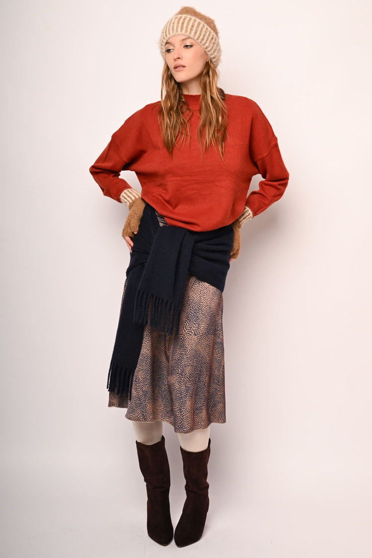 Animalier print satin midi skirt