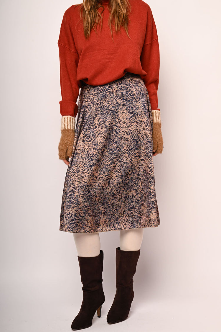 Animalier print satin midi skirt