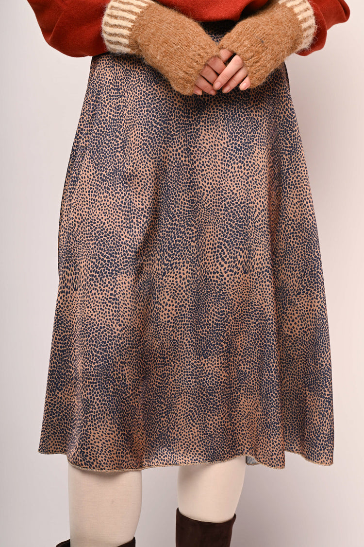 Animalier print satin midi skirt