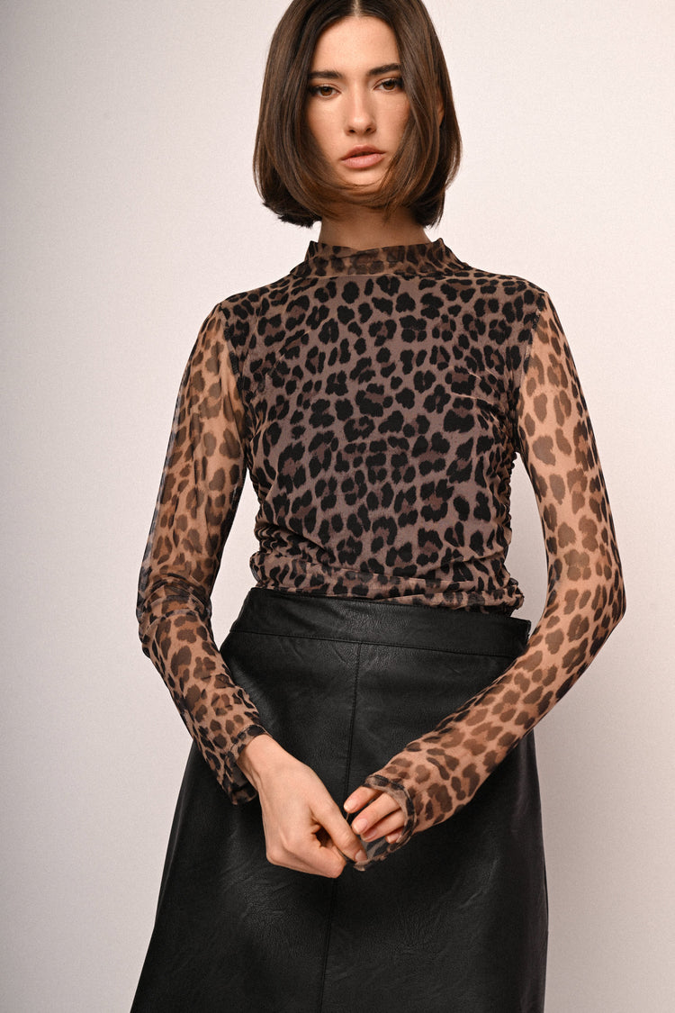 Animalier print tulle top