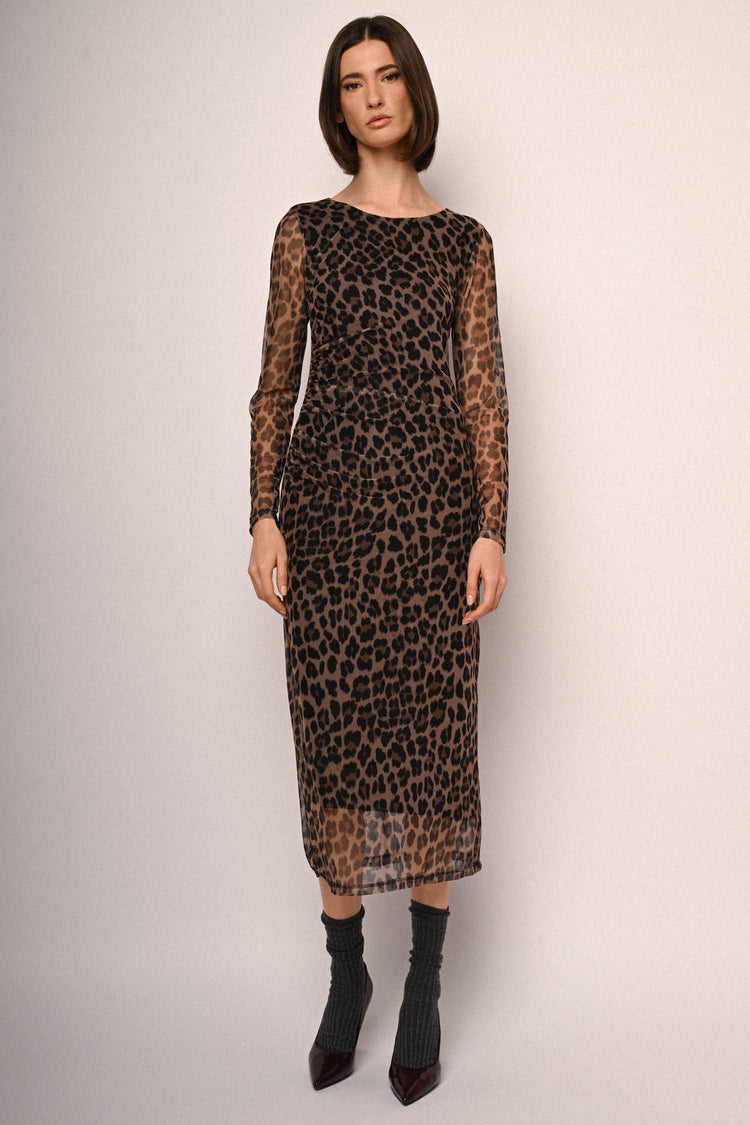 Animalier print tulle midi dress