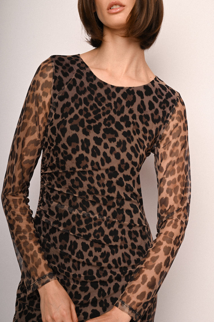 Animalier print tulle midi dress