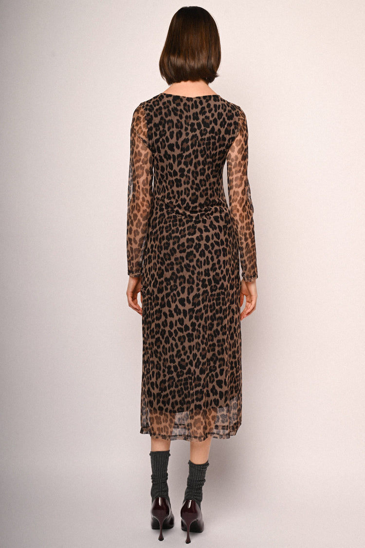Animalier print tulle midi dress