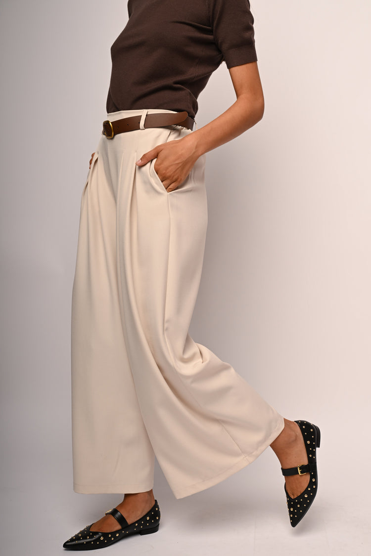 Belted wide-leg trousers