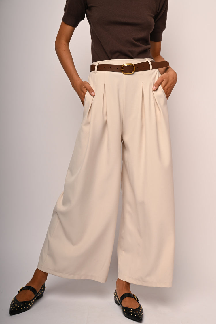 Belted wide-leg trousers