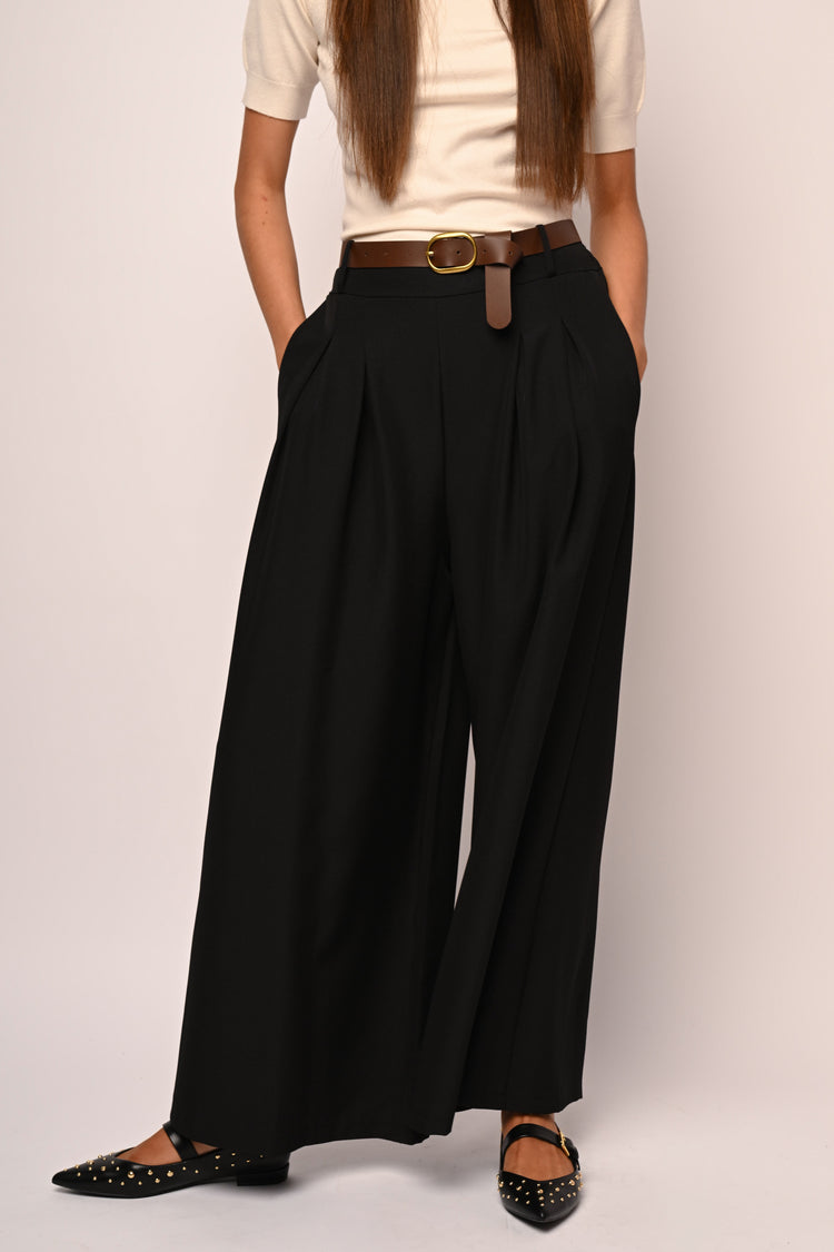 Belted wide-leg trousers