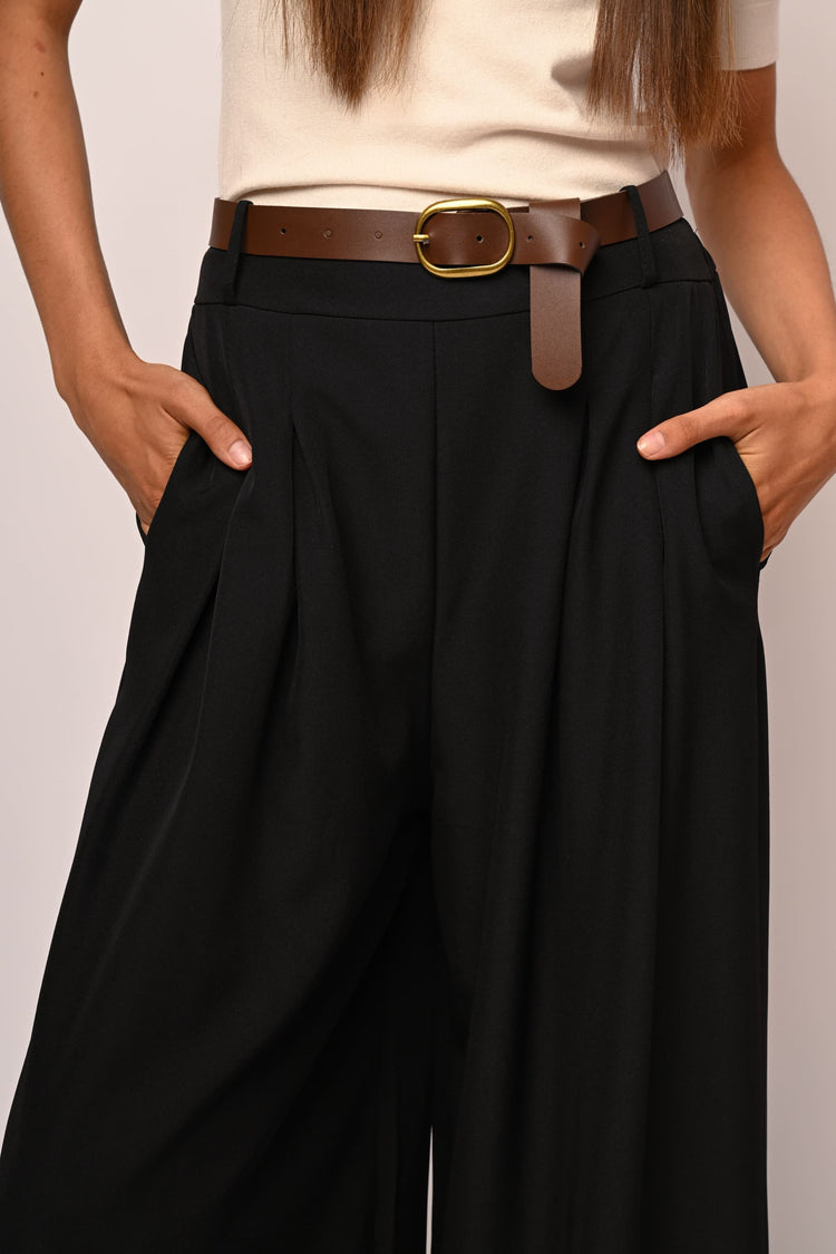 Belted wide-leg trousers