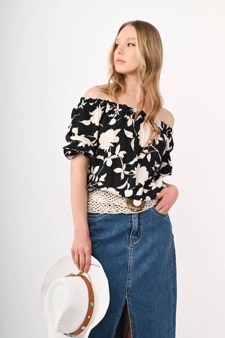 Floral print off-the-shoulder blouse