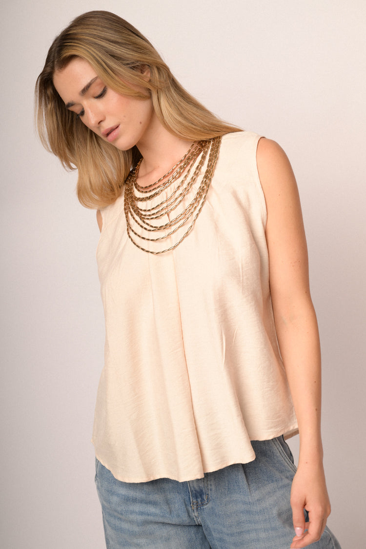 Top basic con drappeggi beige