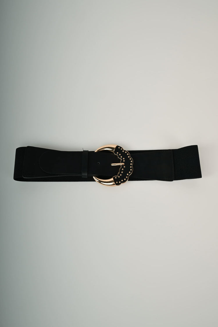 Mini studs and round buckle elastic belt