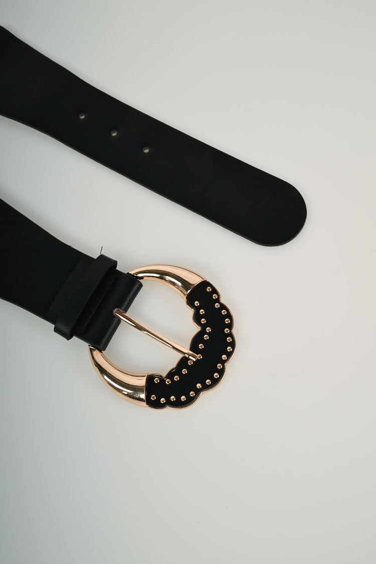 Mini studs and round buckle elastic belt