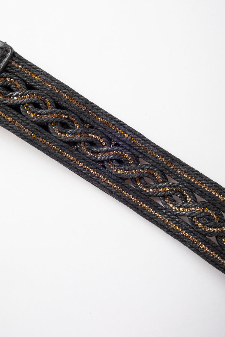 Rhinestoned rope-effect belt