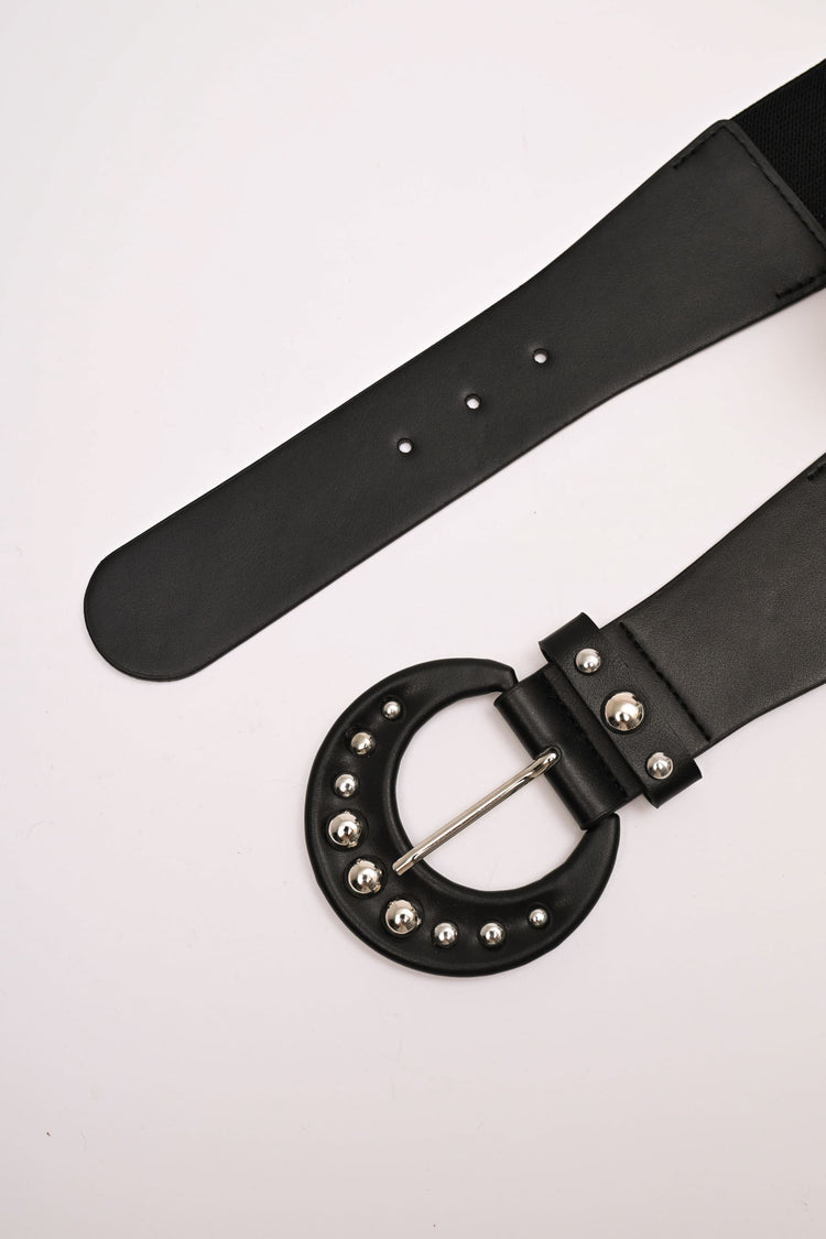 Stud round buckle elastic belt