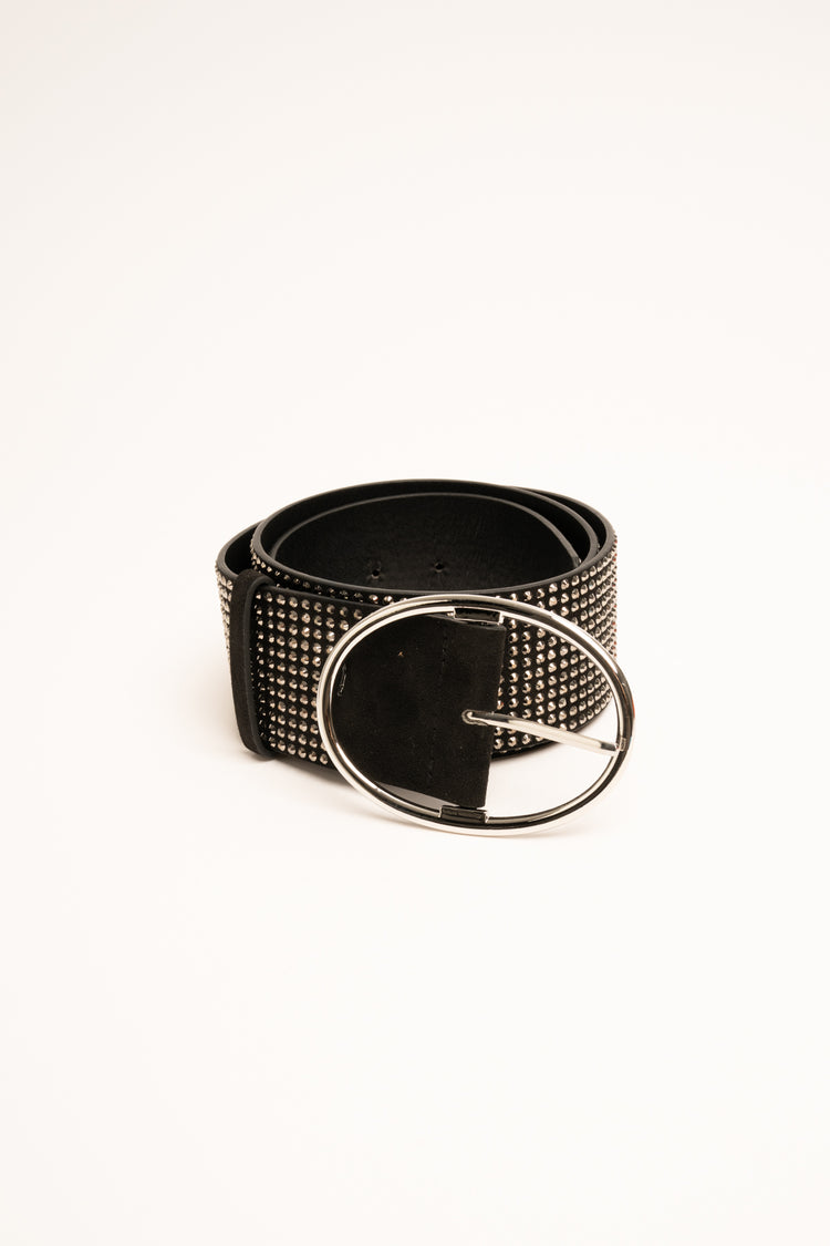 Rhinestone-embellished black high belt