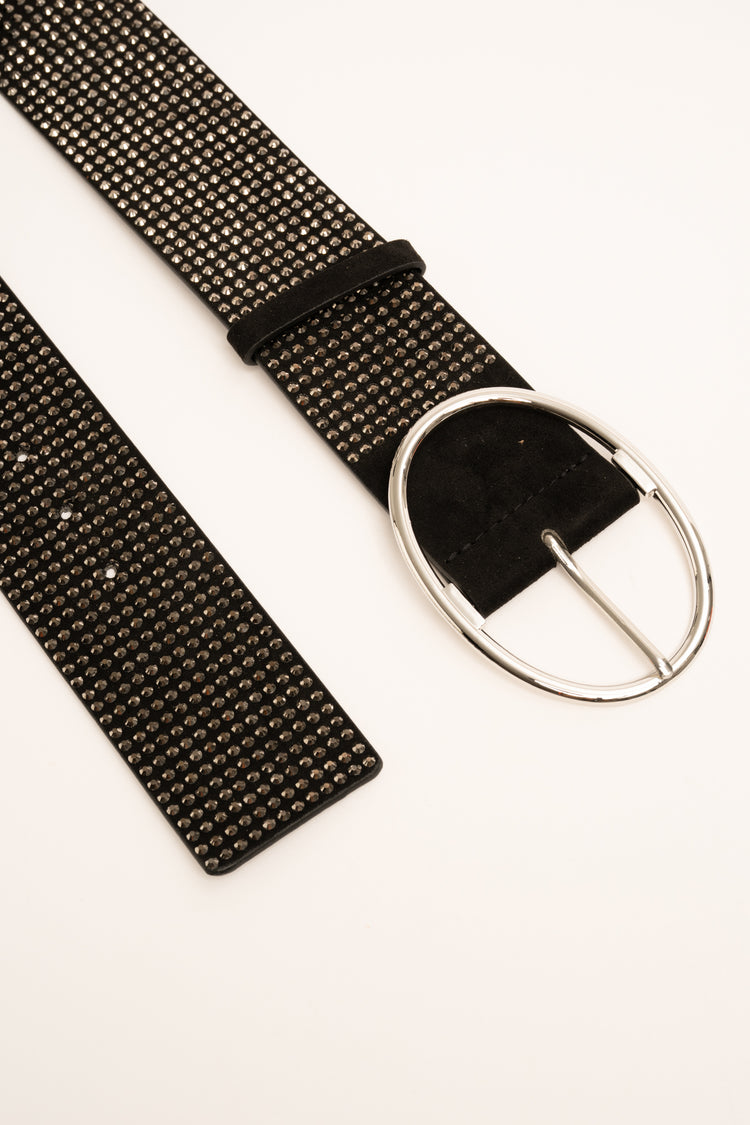 Rhinestone-embellished black high belt