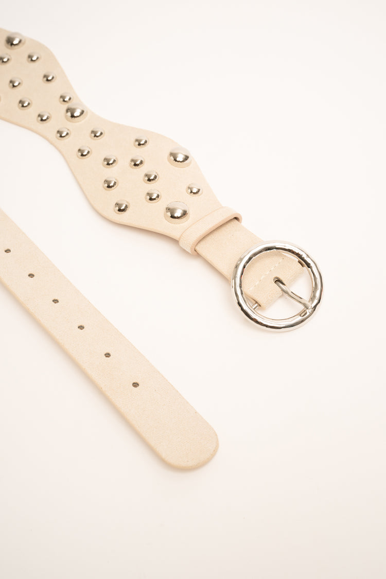 Stud-embellished beige wavy belt