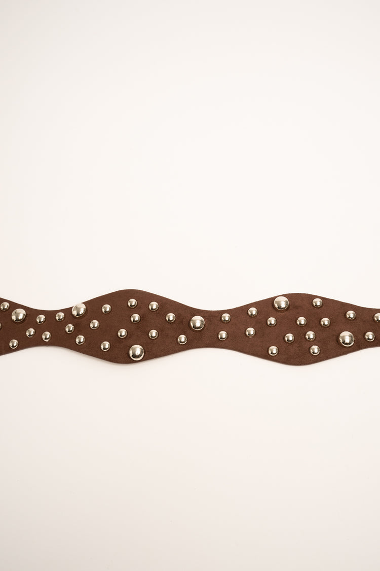 Stud-embellished chocolate wavy belt