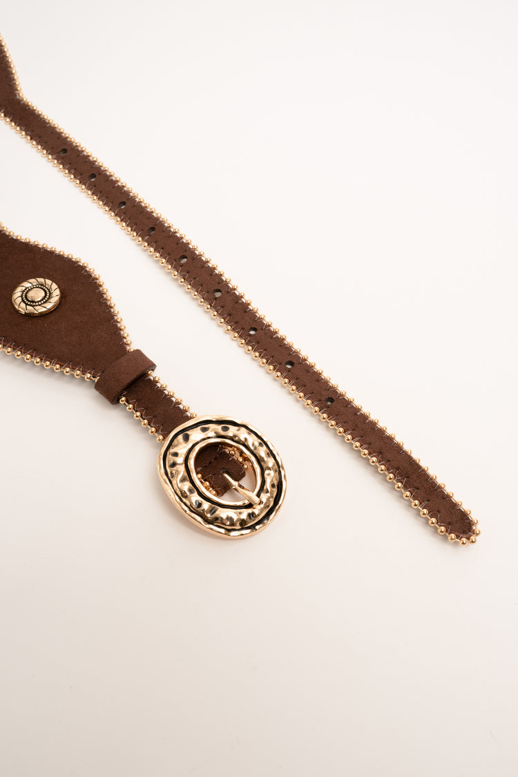 Stud-embellished brown wavy belt