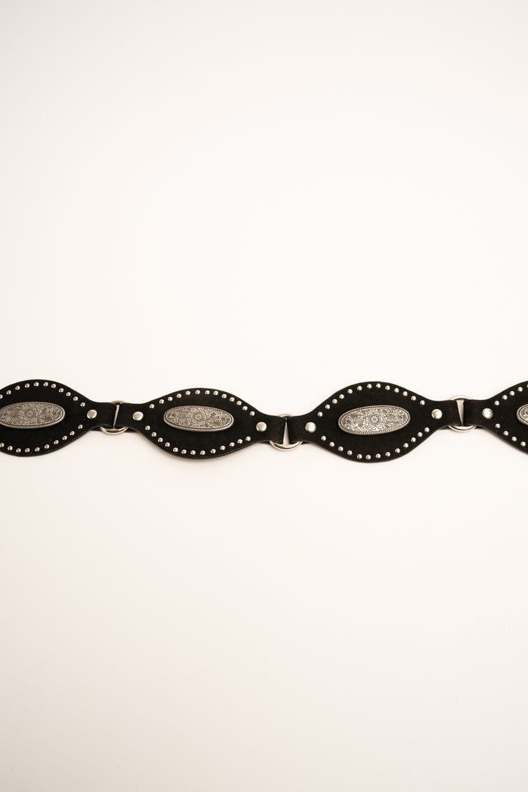 Silver-tone hardware black country-style belt