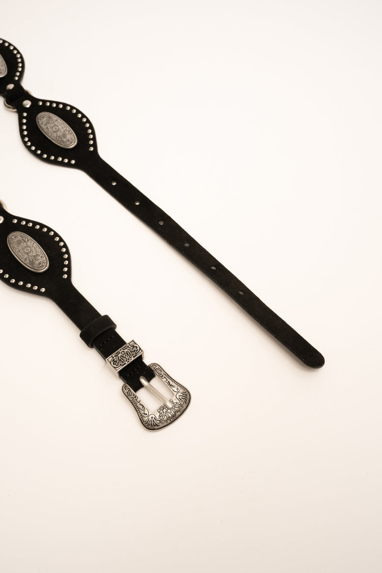 Silver-tone hardware black country-style belt