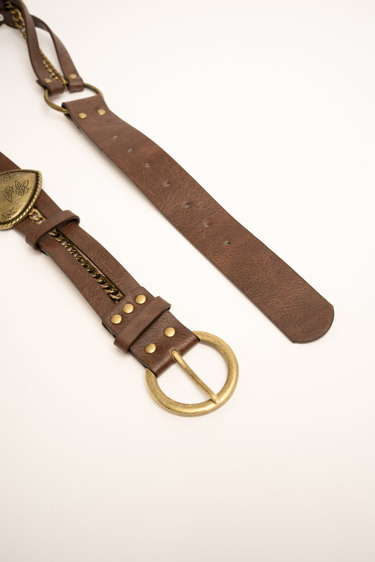 Brown heart motif belt