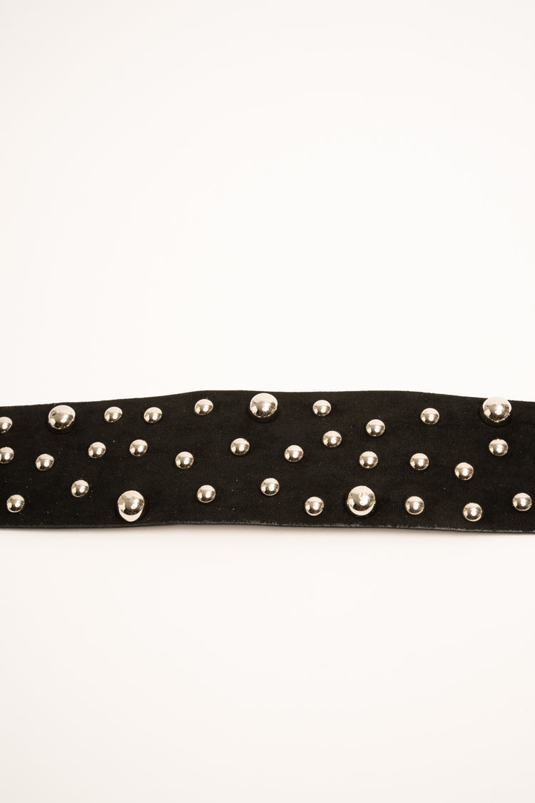 Stud-embellished black sash belt