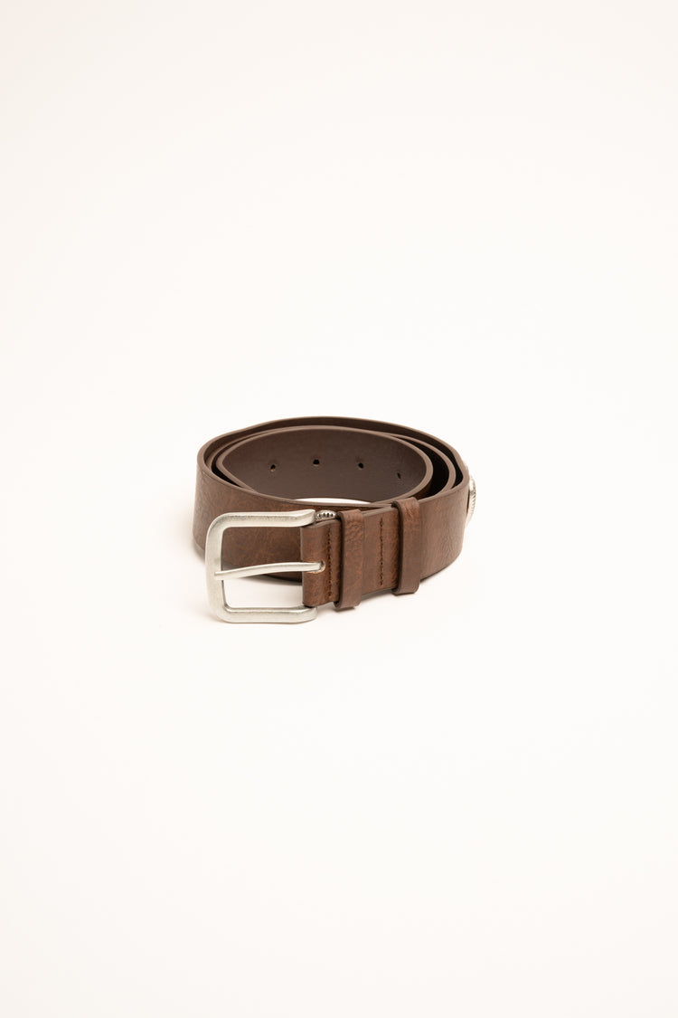 Heart-embellished brown faux leather belt
