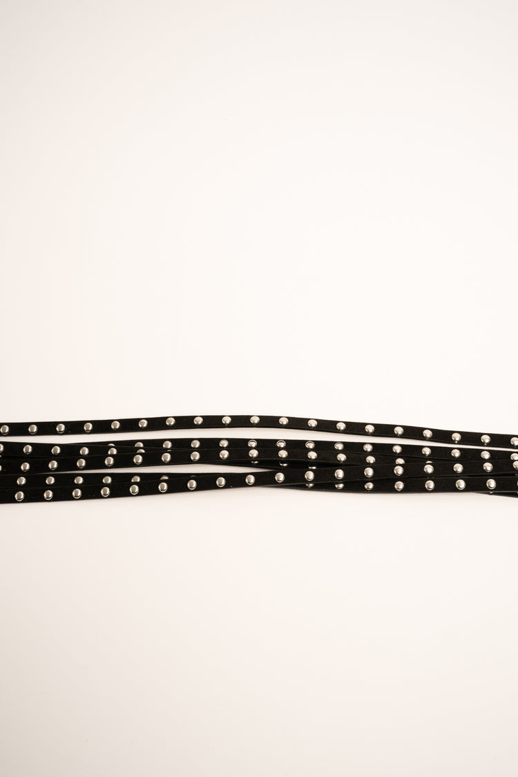 Silver-tone stud-embellished rips black belt