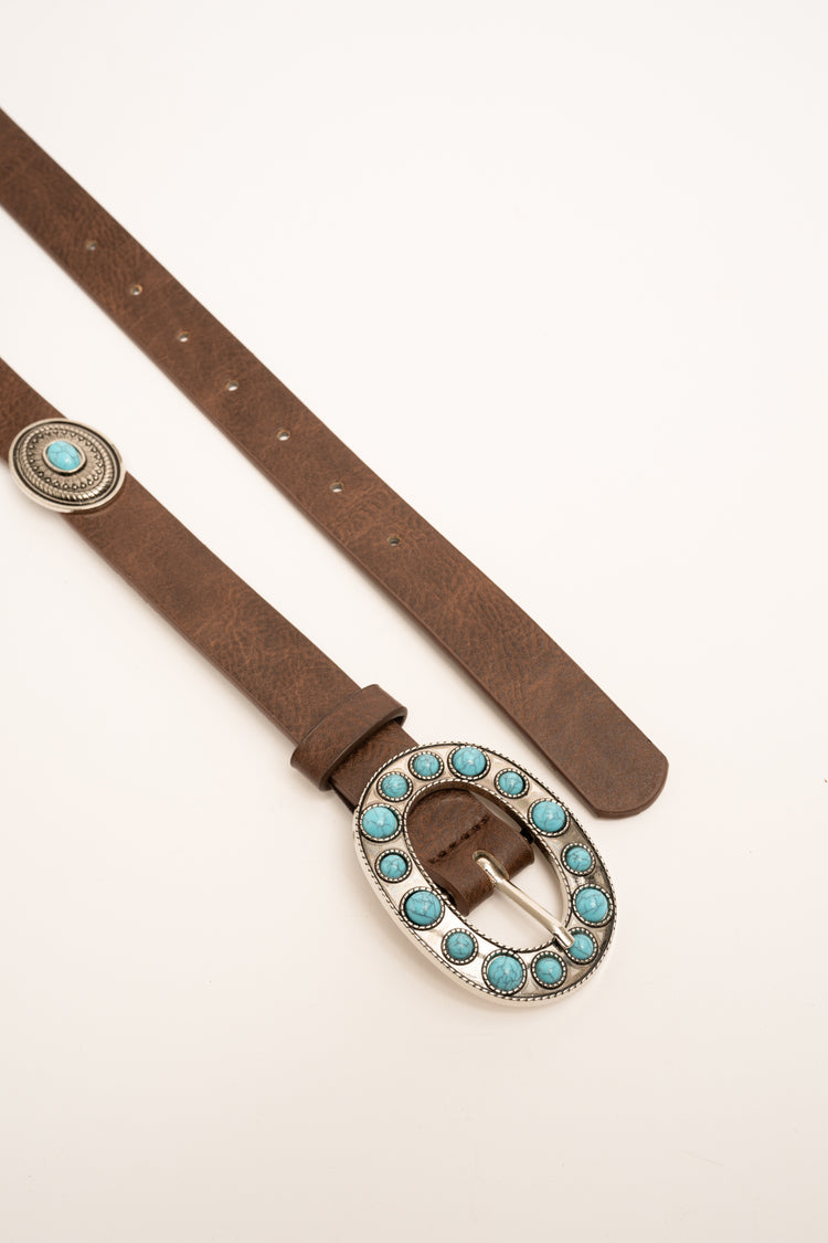 Brown belt with turquoise plates