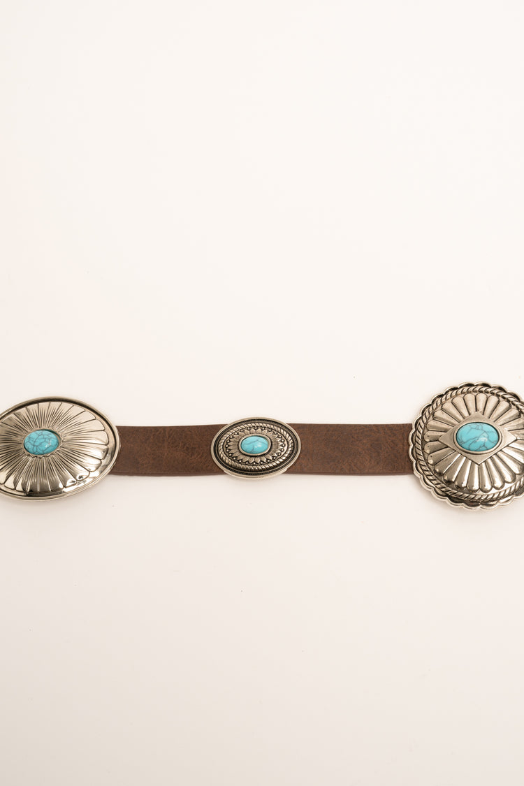 Brown belt with turquoise plates