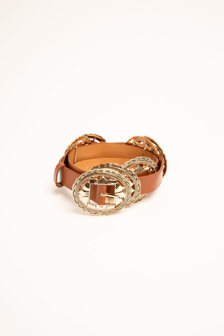 Brown belt with decorative plates
