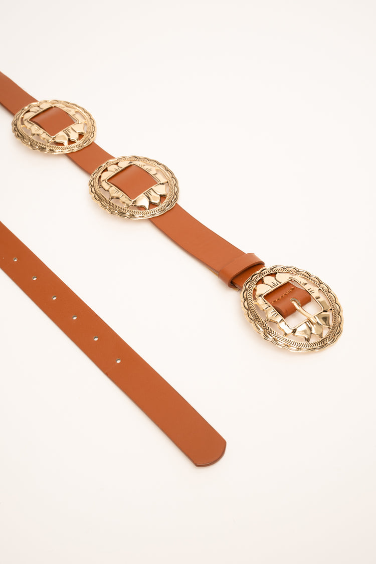 Brown belt with decorative plates