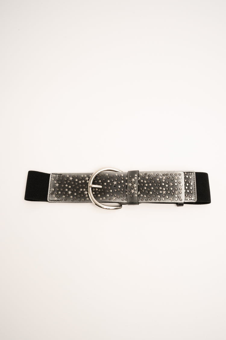 Star-embellished silver elastic belt