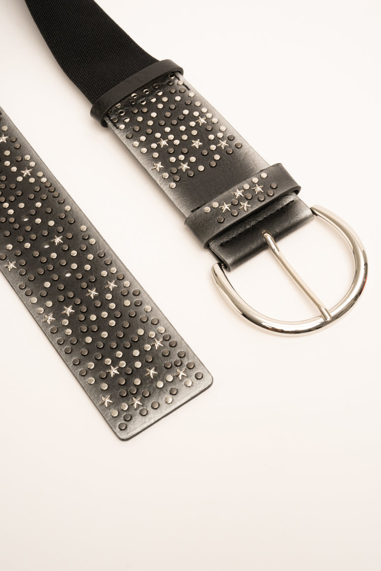 Star-embellished silver elastic belt