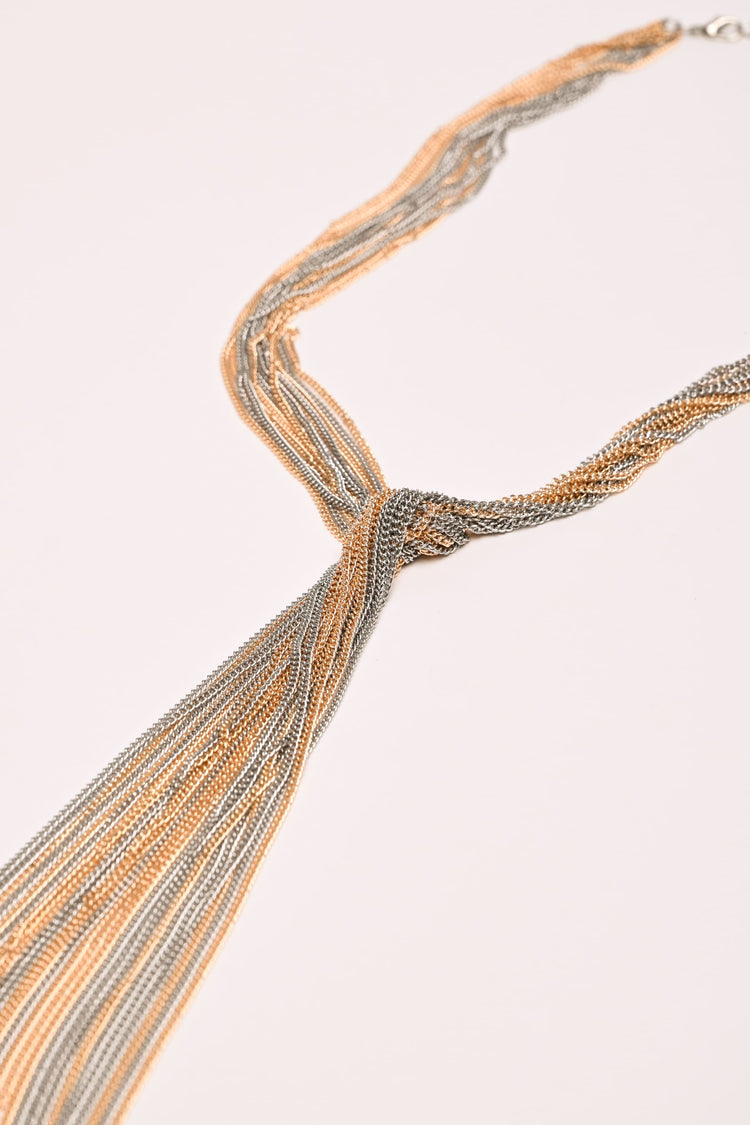 Multiple chain and knot long necklace