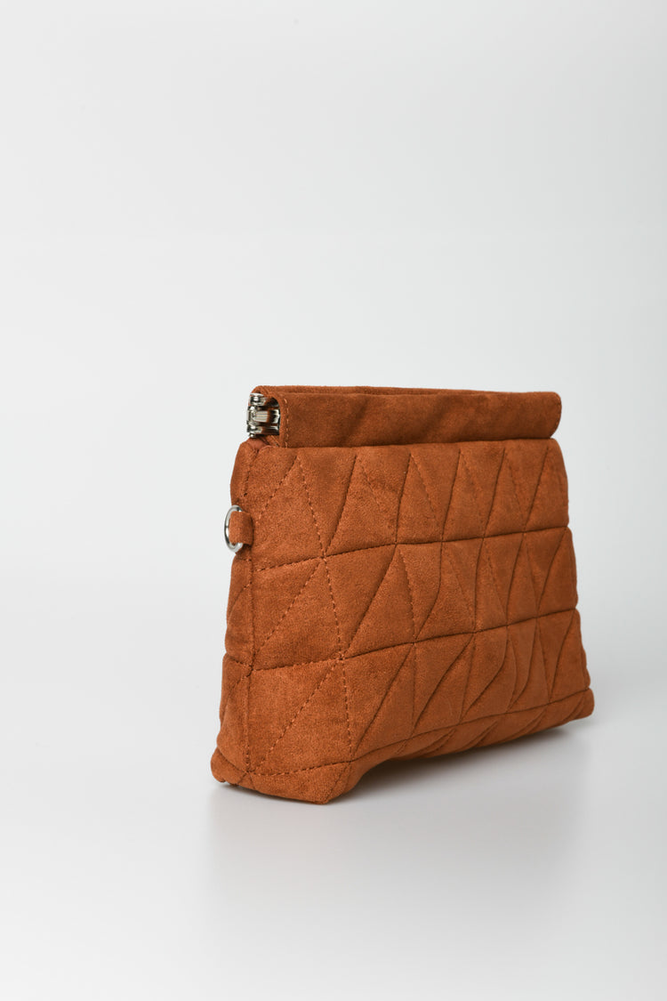 Quilted faux suede clutch bag