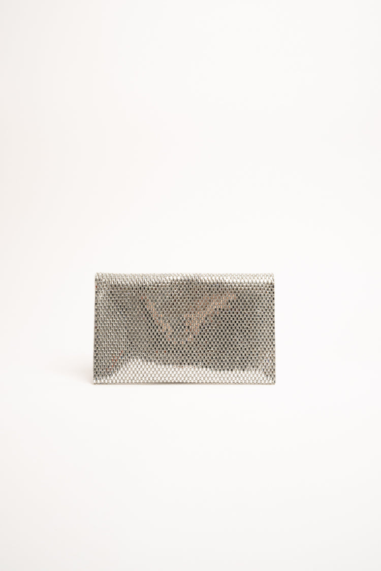 Silver-tone rhinestone-embellished clutch bag