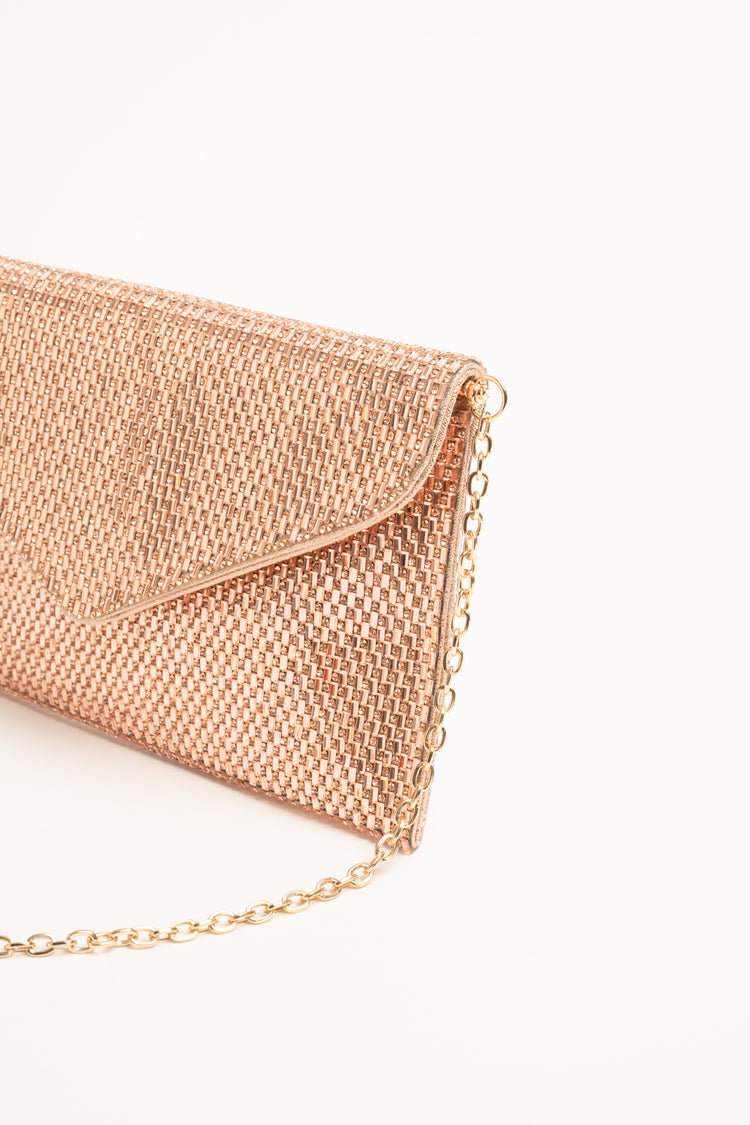 Gold-tone rhinestone-embellished clutch bag