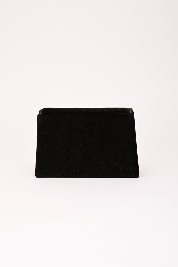 Rhinestone piping velvet clutch bag
