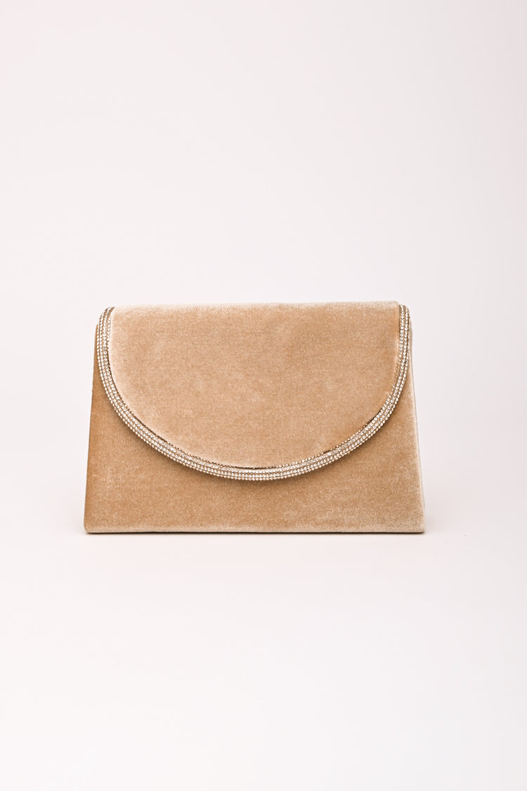 Rhinestone piping velvet clutch bag